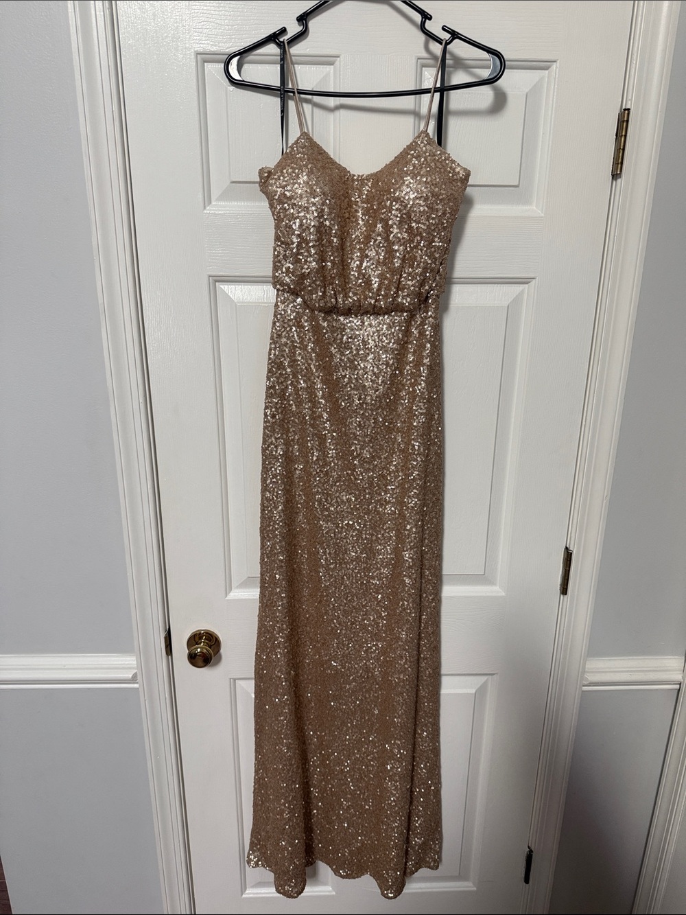 SORELLA VITA Gold Sequin Spaghetti Strap Gown